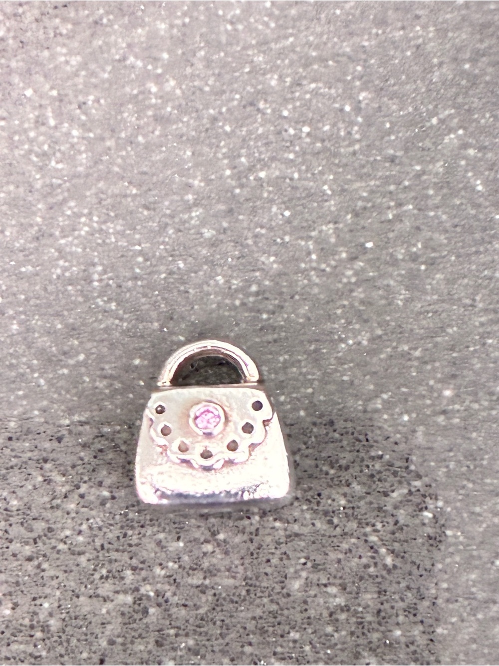 Pandora Purse Charm Sterling Silver - Pink Gem- Slide Bead